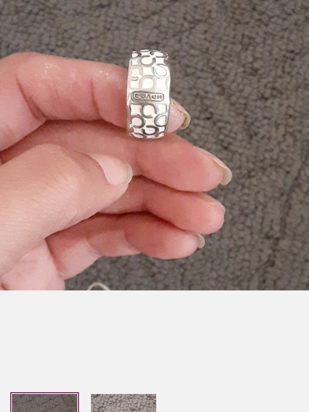 COACH Silver Textured Wide Band Ring - Picture 3 of 3